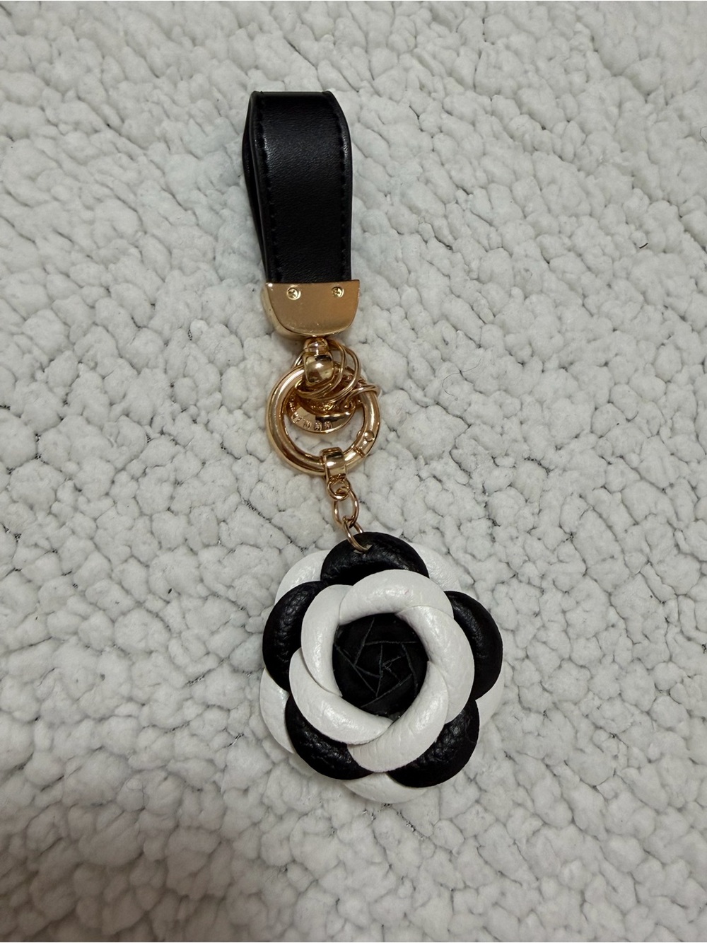 Black & White Floral Leather Keychain Bag Charm